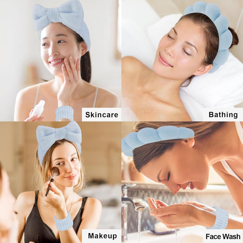 Canitor Spa Headband Wrist Bands Set with Hair Clips Skincare for Washing Face Skin Care Puffy Makeup Preppy Teen Girl Gifts Cute Trendy Stuff Hair Accessories for Women (blue) - Image 5